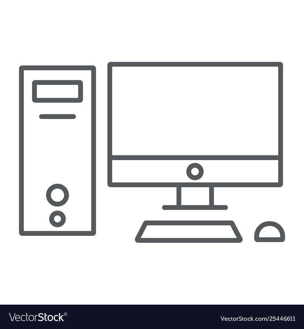 Computer thin line icon desktop and monitor pc