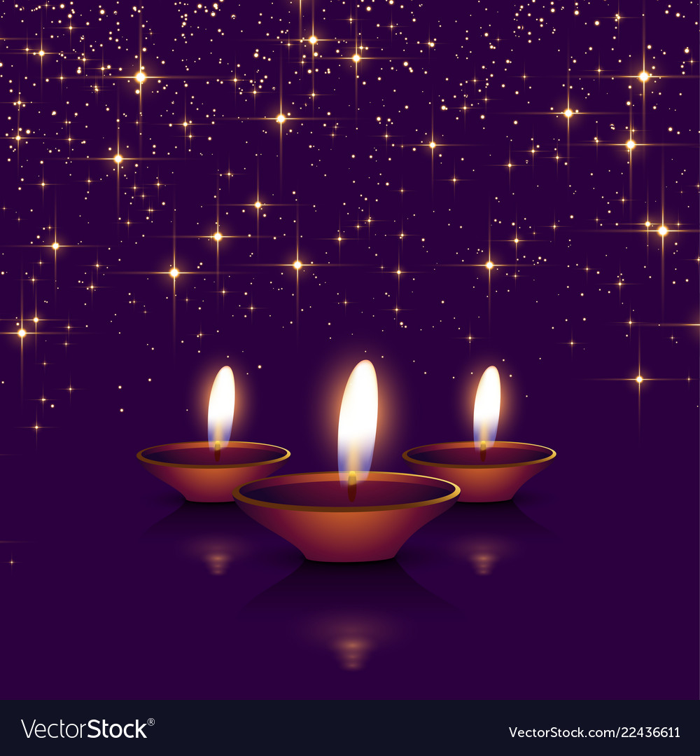 Happy diwali sparkles background with diya Vector Image