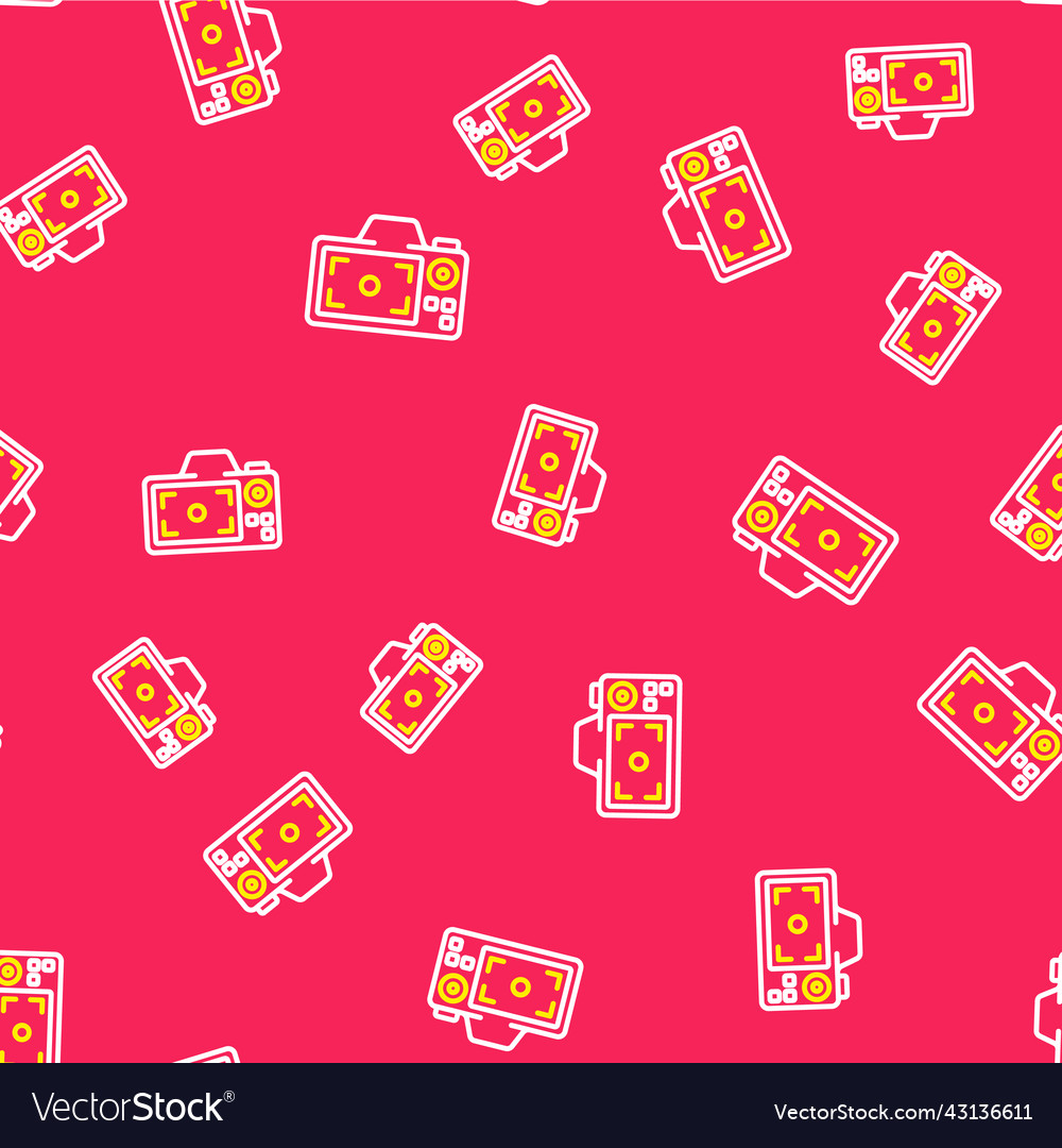 Line photo camera icon isolated seamless pattern