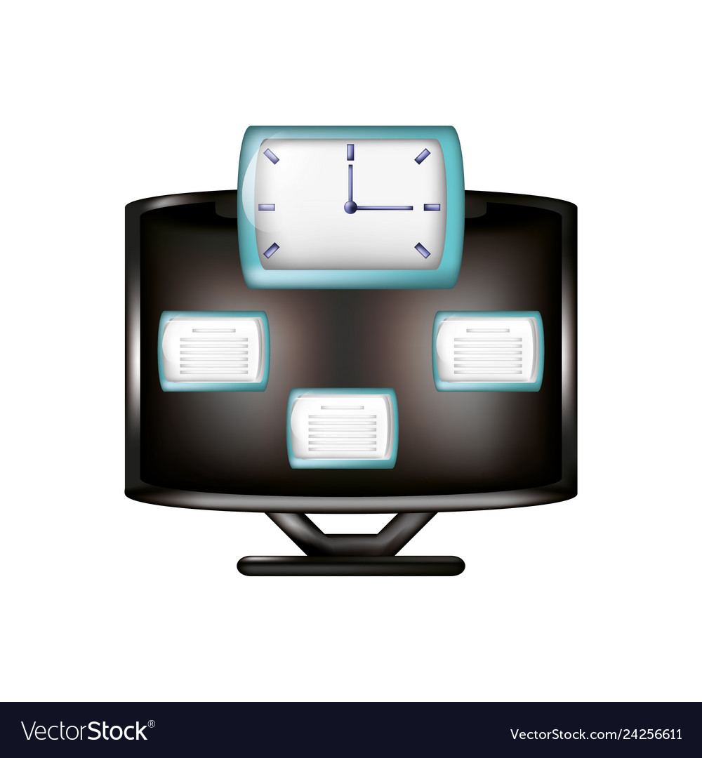 Monitor mit Cloud Computing und Uhr vector image Monitor mit Cloud Computing und Uhr