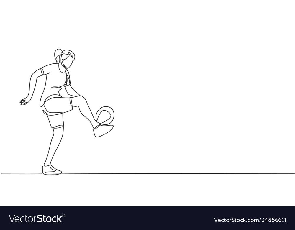 One continuous line drawing young sporty woman