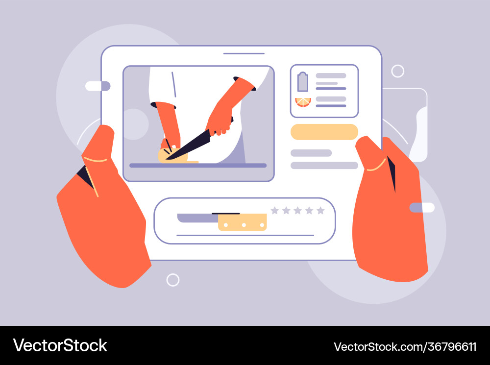 Online cooking tutorial on internet Royalty Free Vector