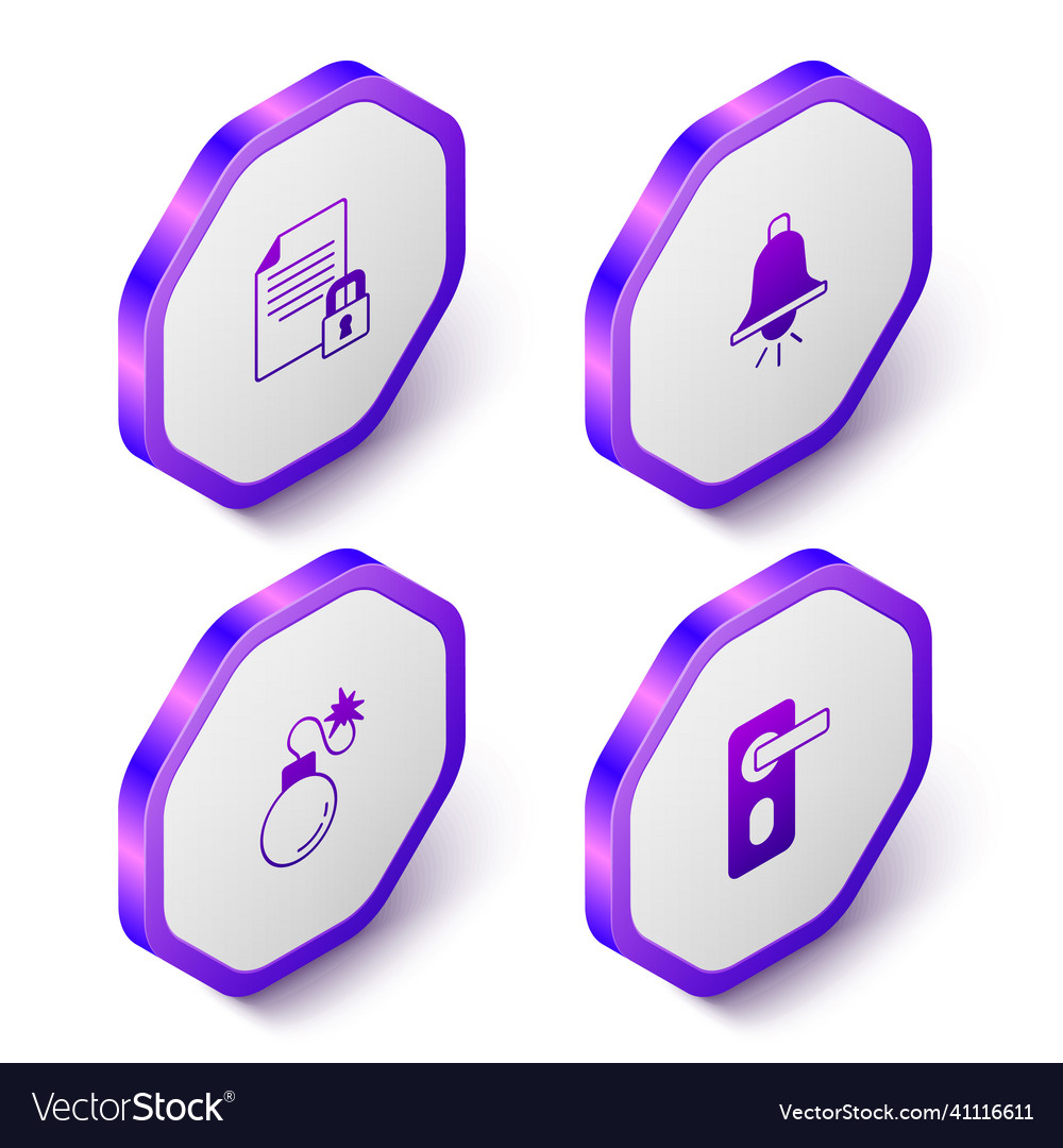 Set isometric document and lock ringing alarm Vector Image Set isometric document and lock ringing alarm