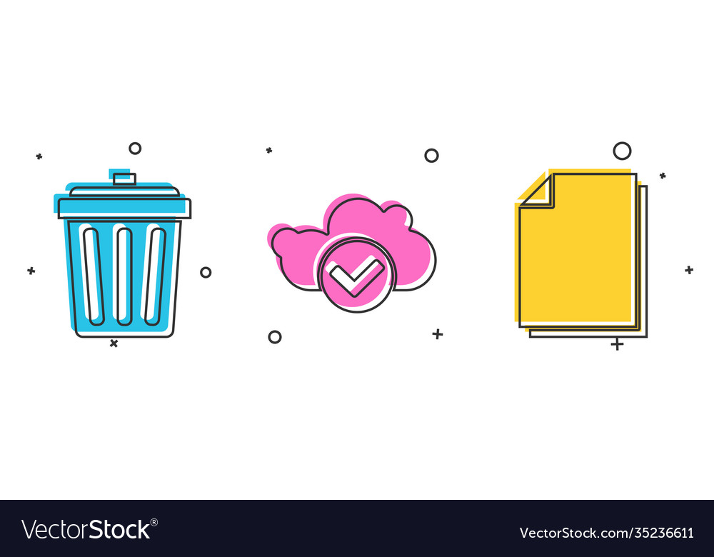 Set trash can cloud with check mark and document