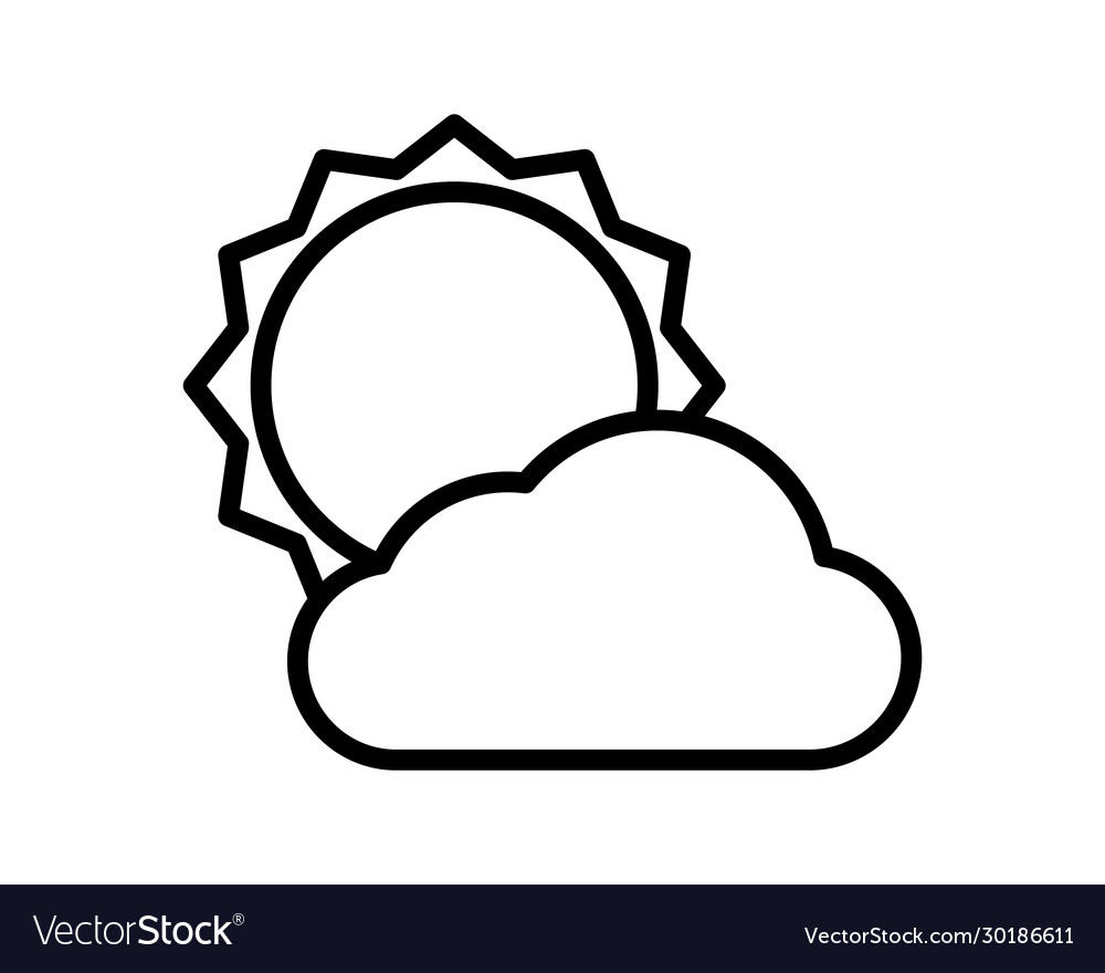 Sun with clouds line style icon vector image Sun with clouds line style icon