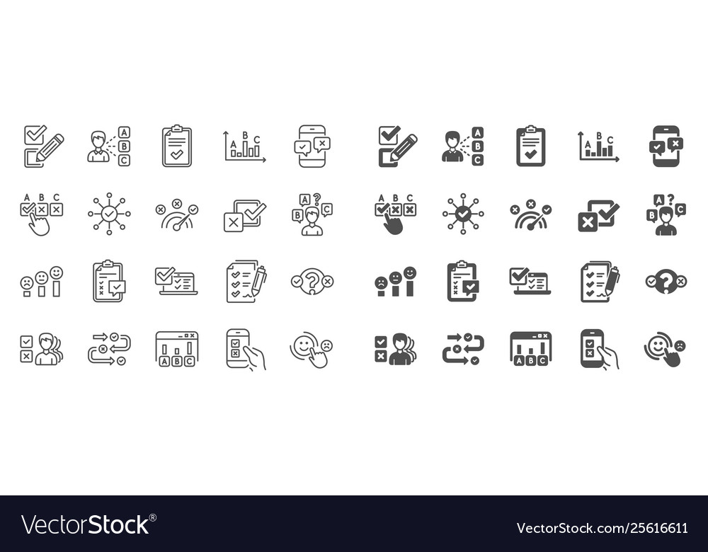 Survey or report line icons set opinion vector image Survey or report line icons set opinion