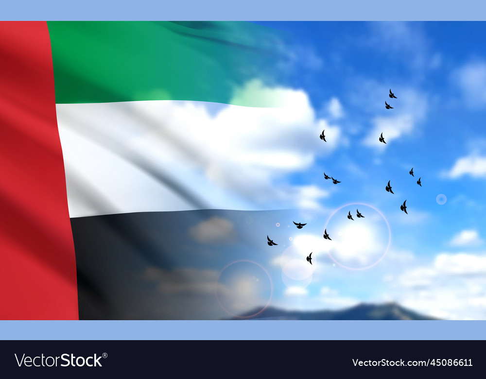 Uae flag on background of sky Royalty Free Vector Image