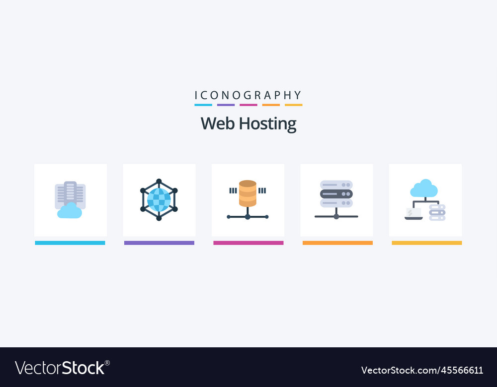 Web hosting flat 5 icon pack including network
