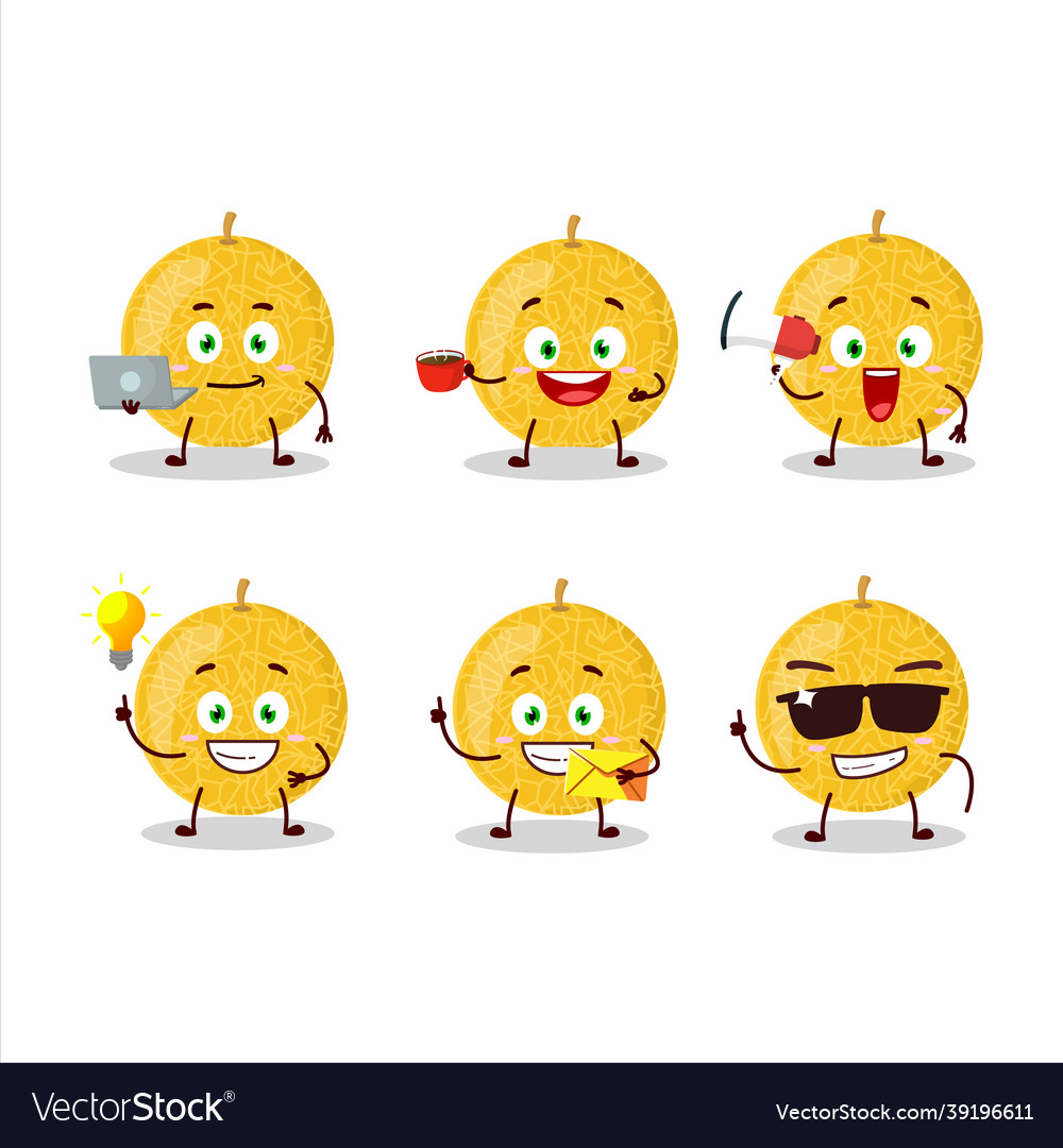 Yellow melon cartoon character with various types Vector Image Yellow melon cartoon character with various types Vector Image