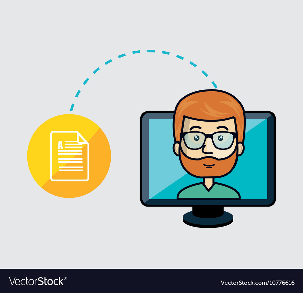 Avatar man and computer monitor