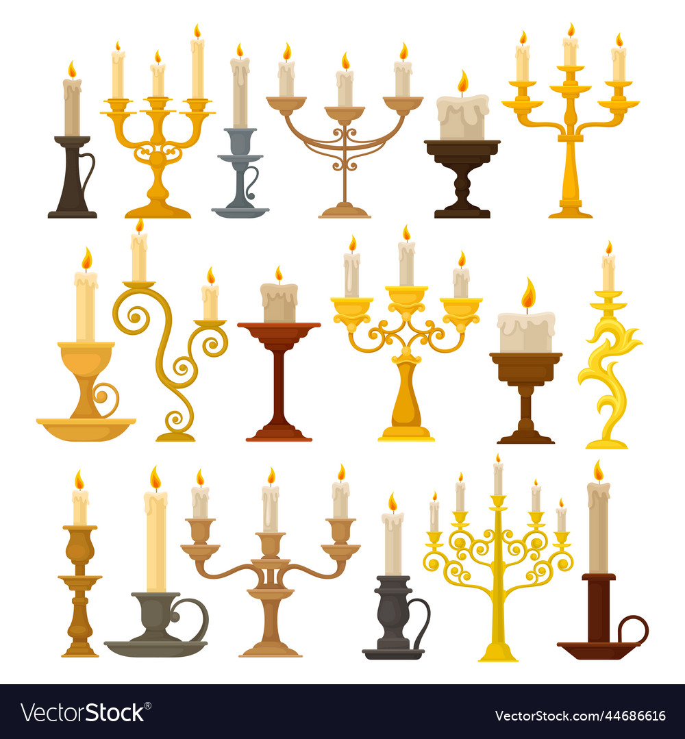 Candelabrum or candle holder with burning candle Vector Image