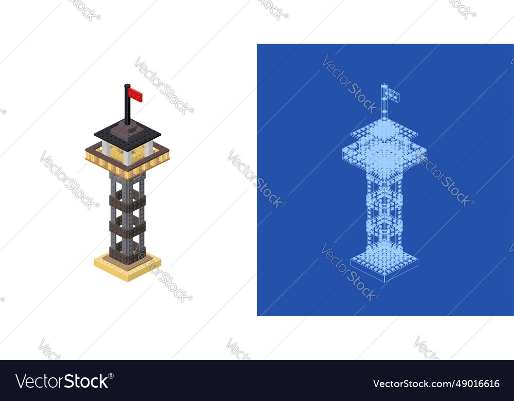 Concept with observation tower in isometric style vector image Concept with observation tower in isometric style