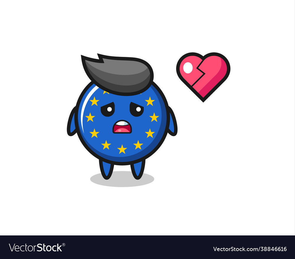 Europe flag badge cartoon is broken heart