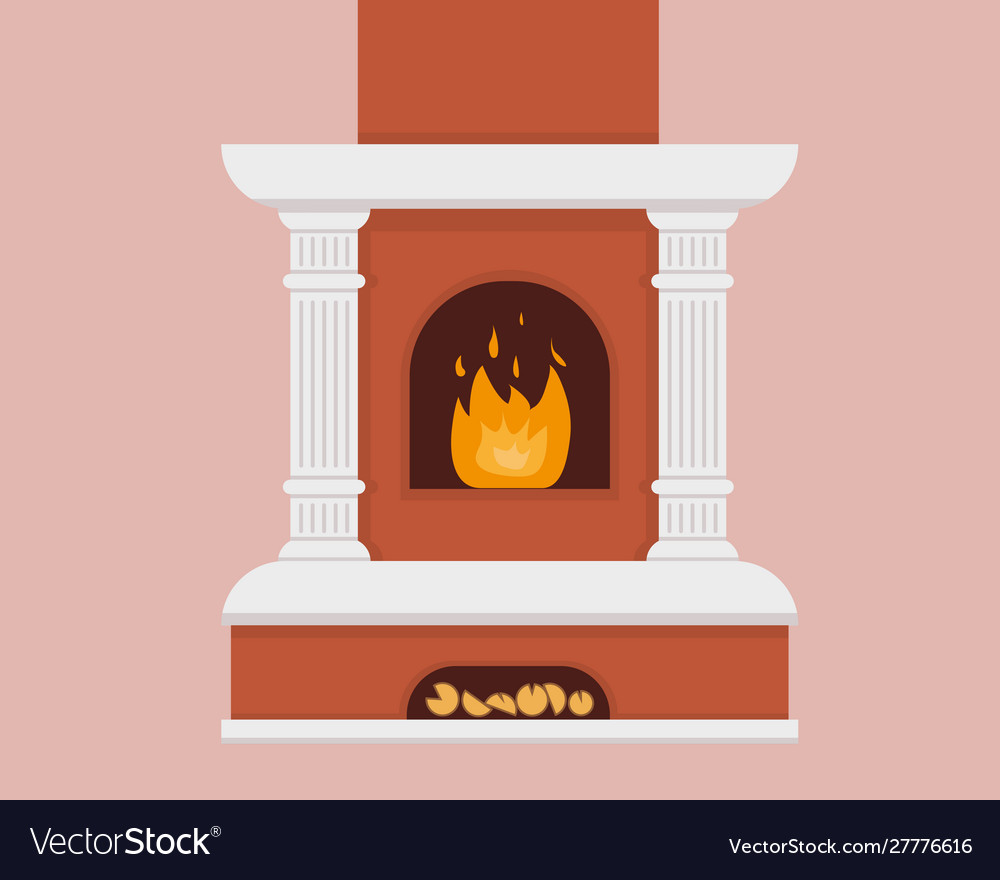 Fireplace with flame isolated on background vector image Fireplace with flame isolated on background