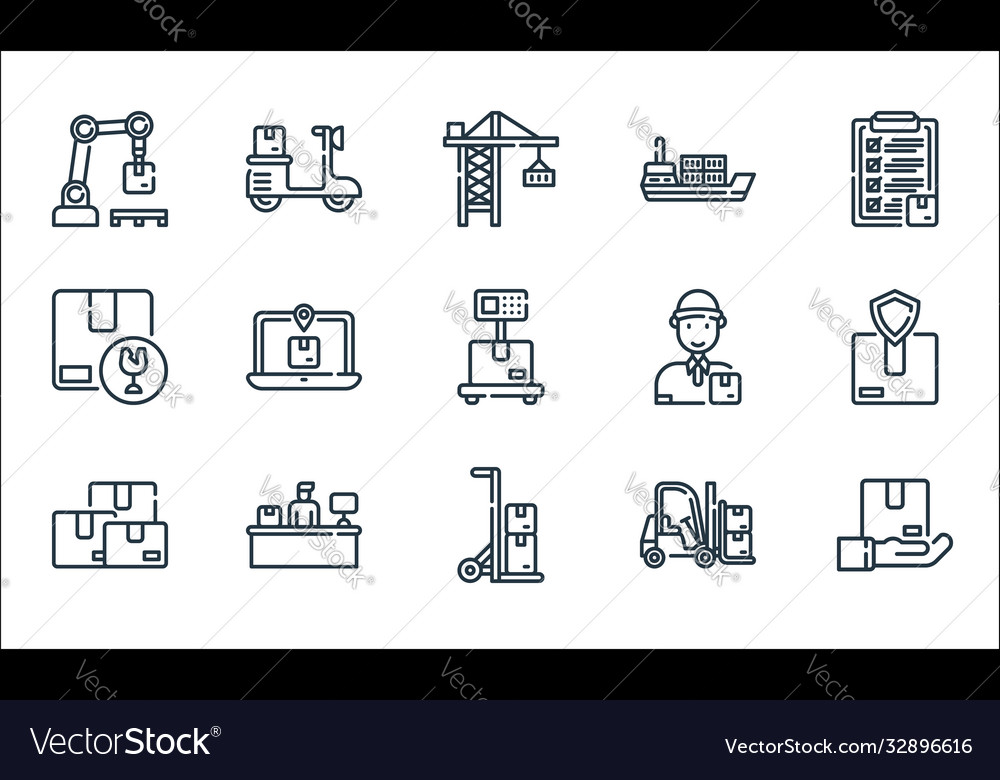 Logistic and delivery line icons linear set