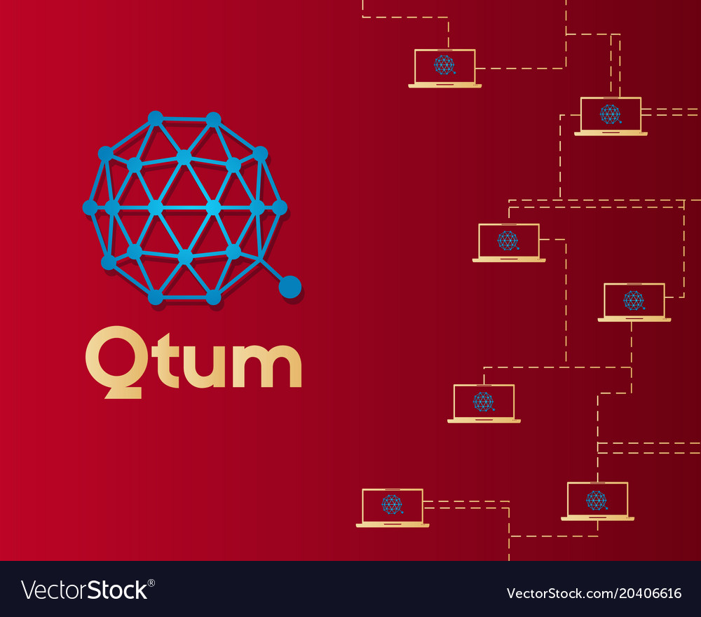 Qtum blockchain cryptocurrency on red background