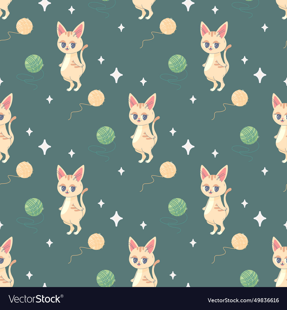 Seamless pattern of balls thread and cat Vector Image Seamless pattern of balls thread and cat
