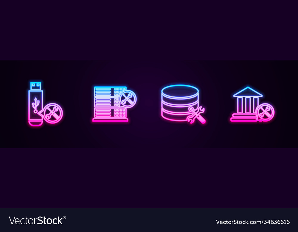 Set line usb flash drive service database server vector image Set line usb flash drive service database server