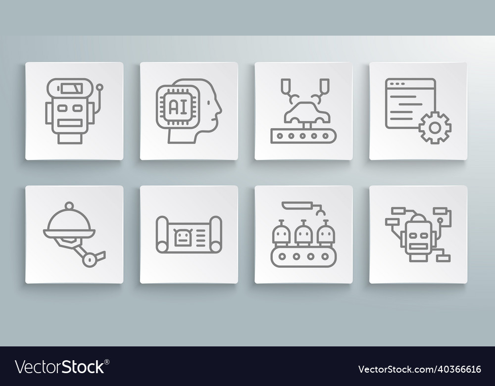 Set line waiter robot humanoid blueprint vector image Set line waiter robot humanoid blueprint