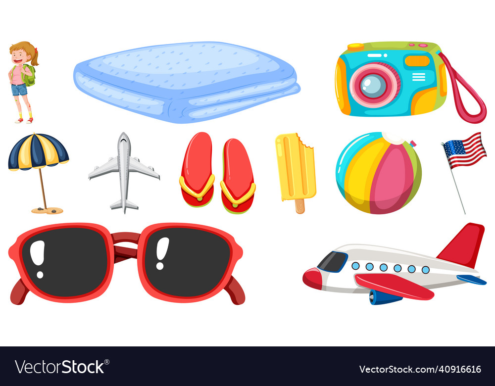 Set of summer vacation objects and elements