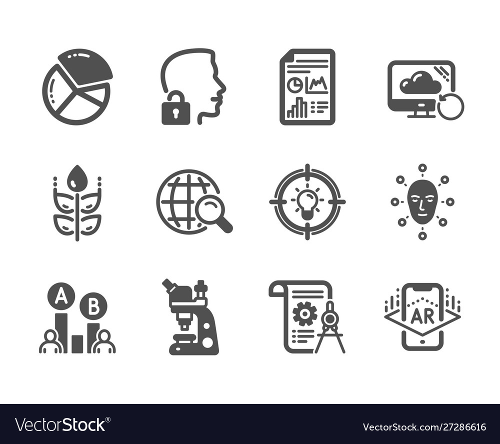 Set science icons such as pie chart internet vector image Set science icons such as pie chart internet