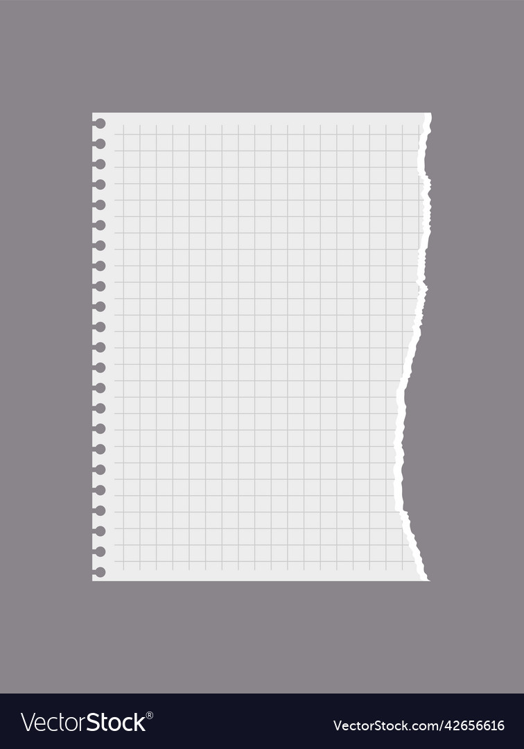 White realistic torn checkered page of notebook vector image White realistic torn checkered page of notebook
