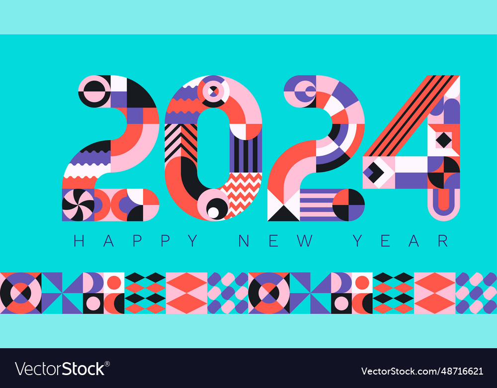 2024 modern geometric lettering new year card