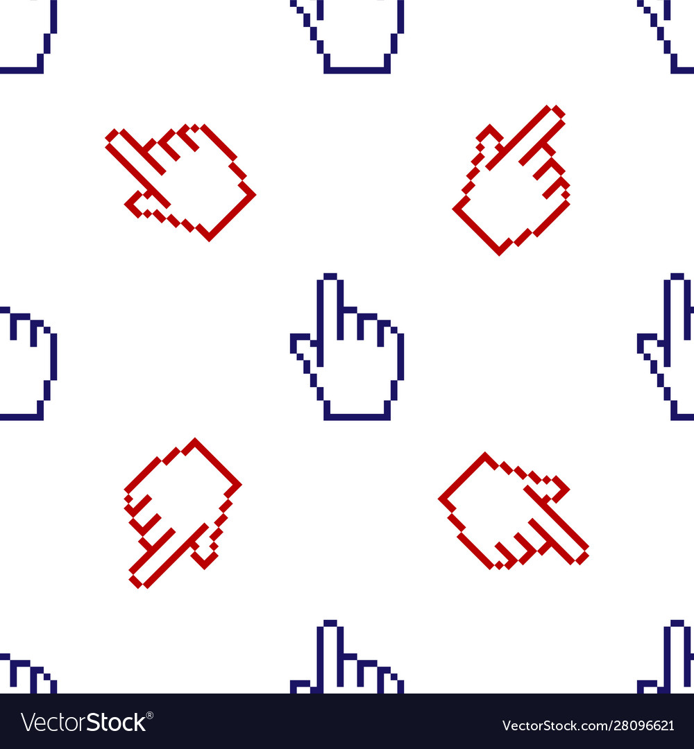 Blue and red pixel hand cursor icon isolated