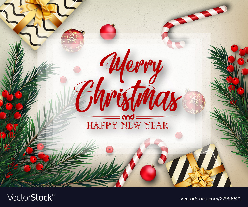 Christmas background with fir tree branches and de