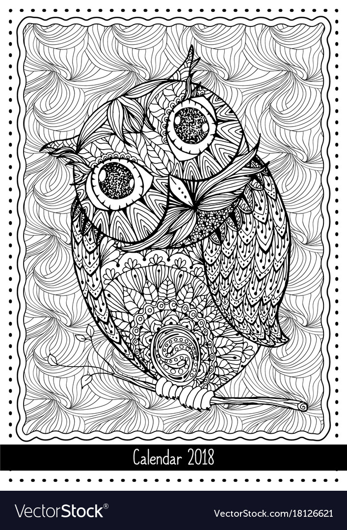 Christmas owl calendar cover design for 2018 year