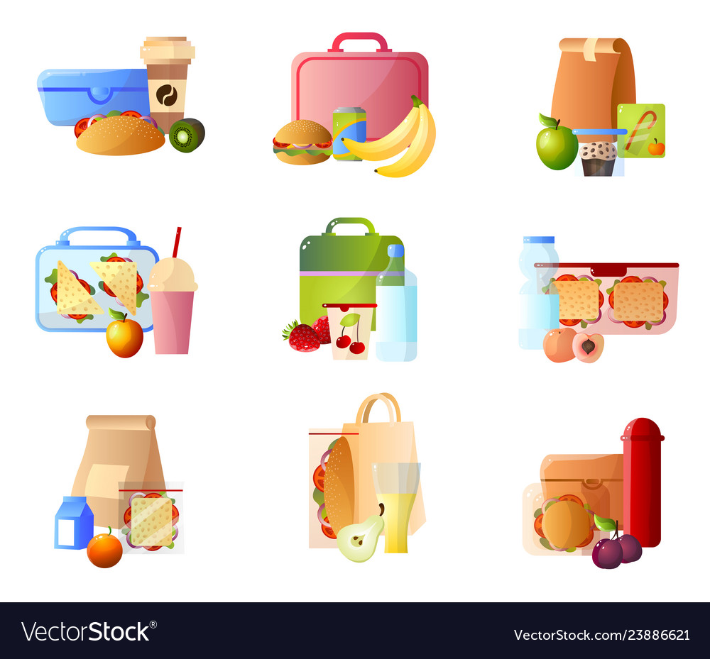 Collection of lunch boxes with healthy food