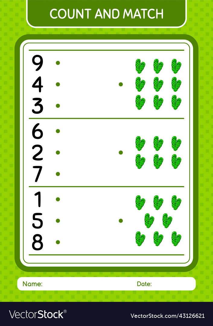 Count and match game with flip flop worksheet