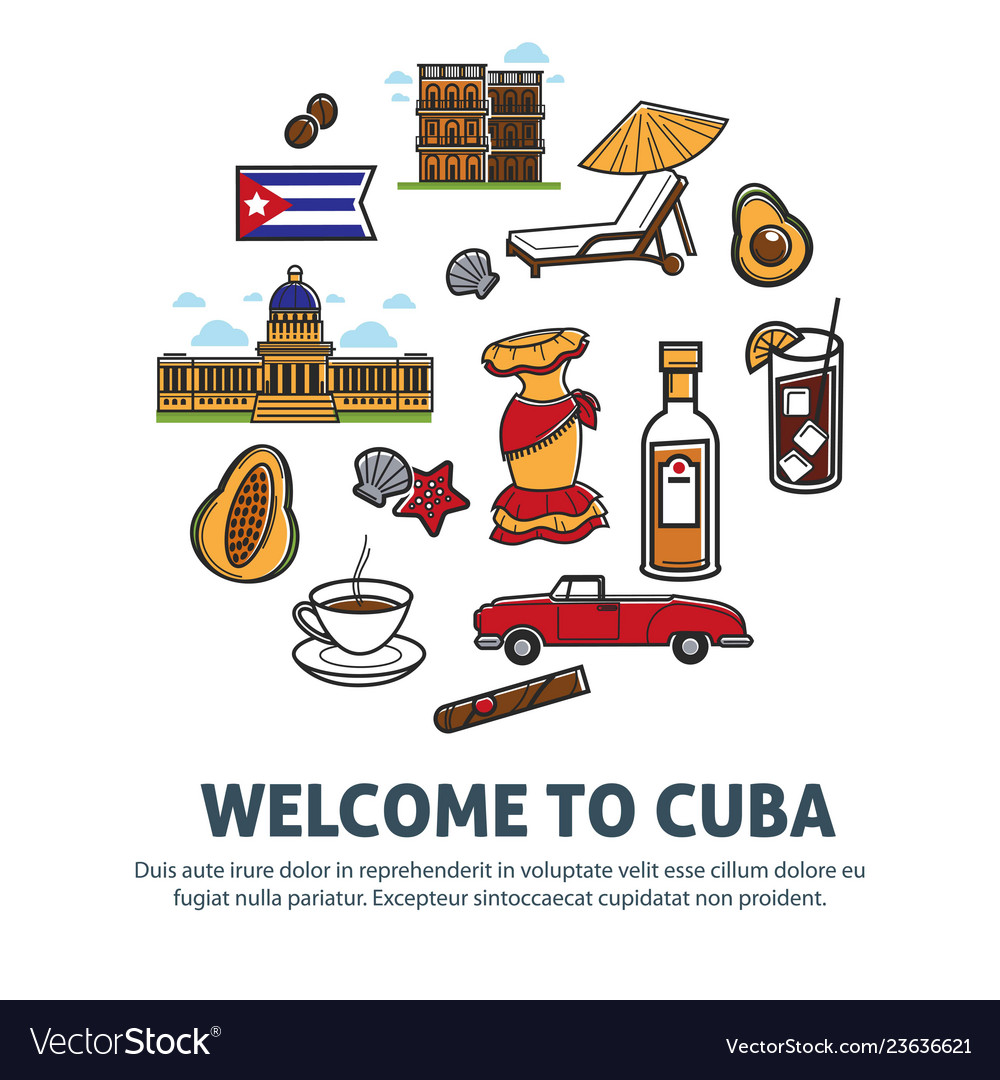 Cuban culture promo banner with national symbols Vector Image