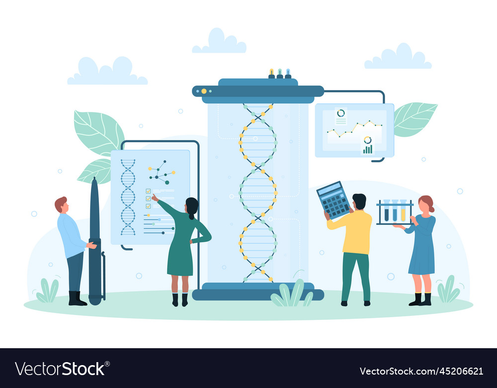 Genetic research in laboratory tiny scientists Vector Image