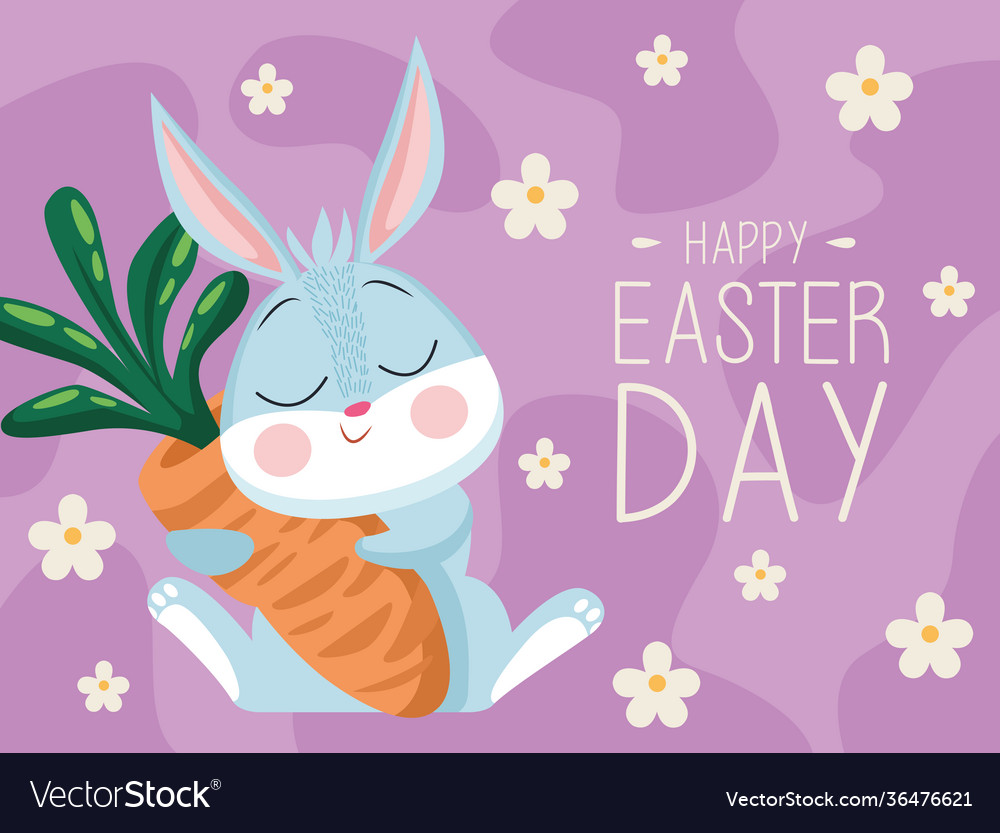 Happy easter lettering card with cute rabbit