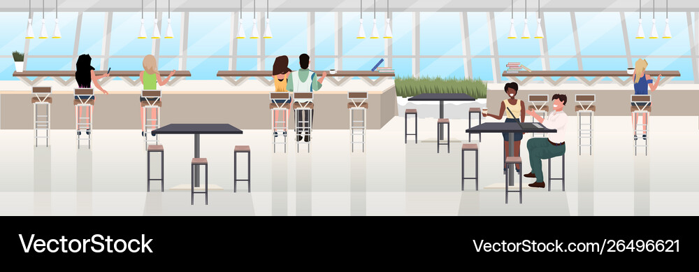 Mix Race People Drinking Coffee Spending Time At Vector Image
