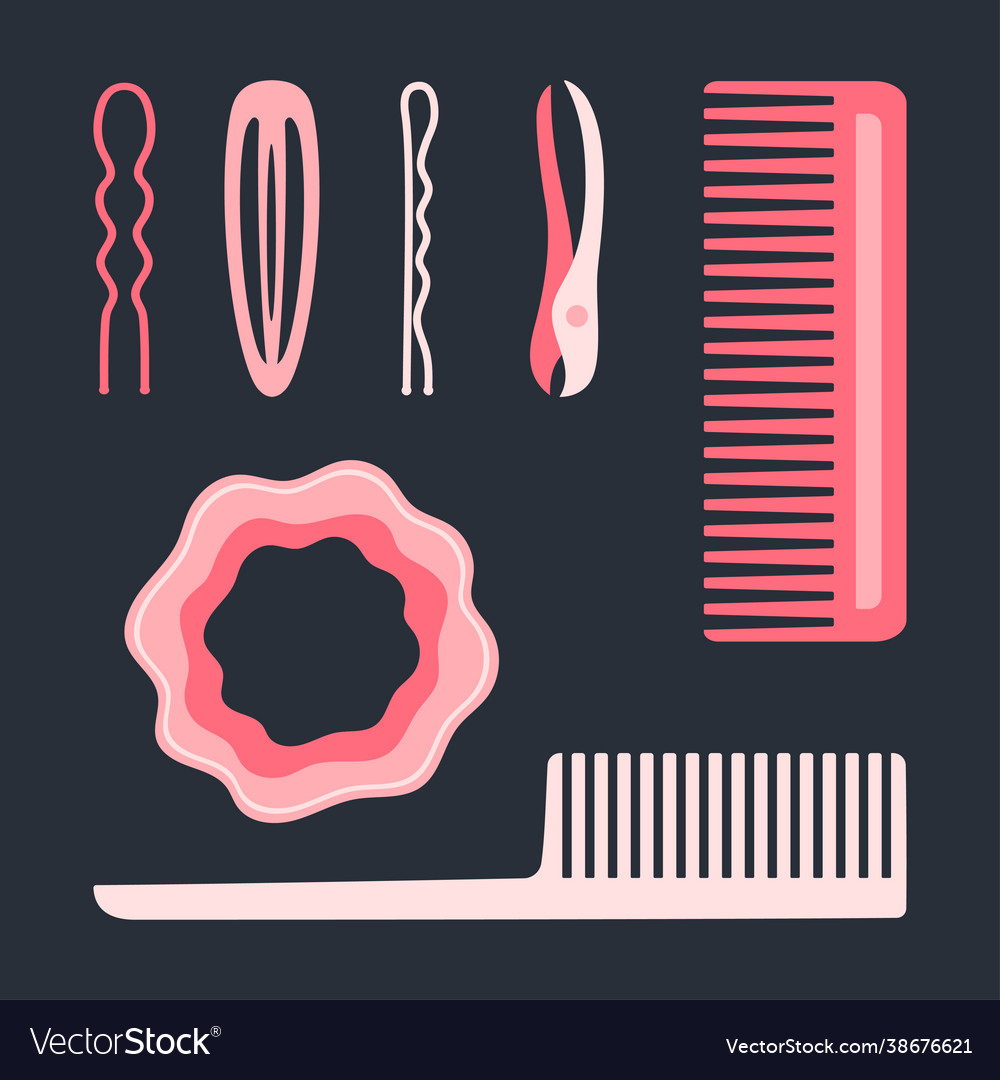 Set Cartoon Haarbürsten und Zubehör Vector Image Set Cartoon Haarbürsten und Zubehör