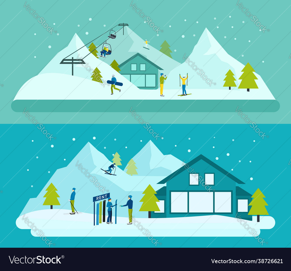 Ski resort banner set