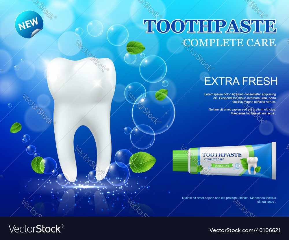 Whitening mint toothpaste and tooth dental care Vector Image