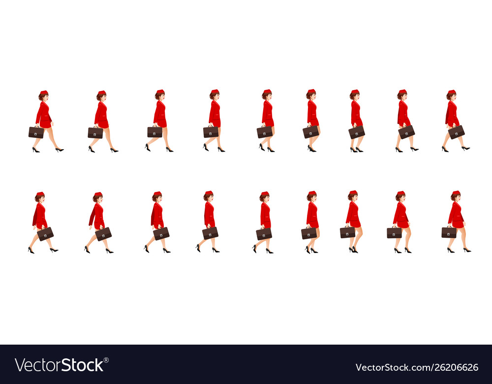 Air hostess walk cycle animatio sequence