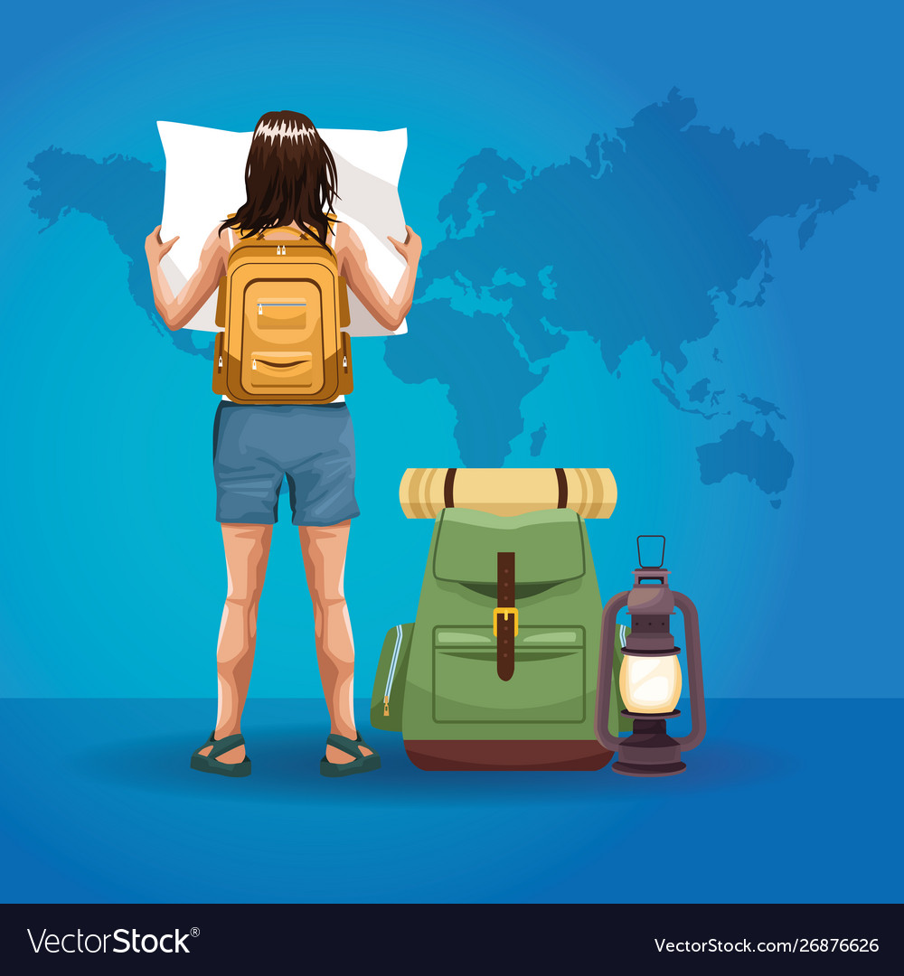 Backpack traveler tourist back cartoon