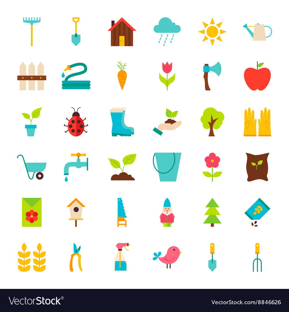 Big spring garden flat objects set