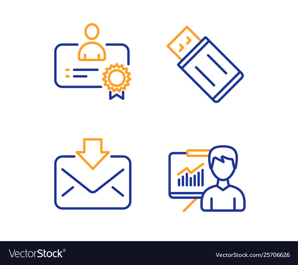 Certificate incoming mail and usb flash icons set vector image Certificate incoming mail and usb flash icons set