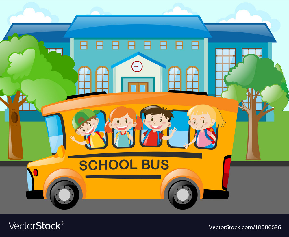 Children riding school bus to school Royalty Free Vector