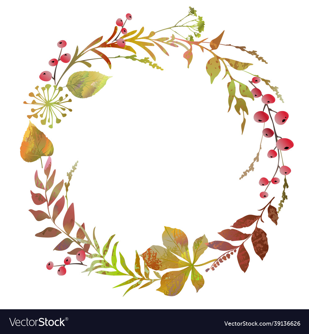 Colorful autumn wreath with leaves and berries vector image Colorful autumn wreath with leaves and berries