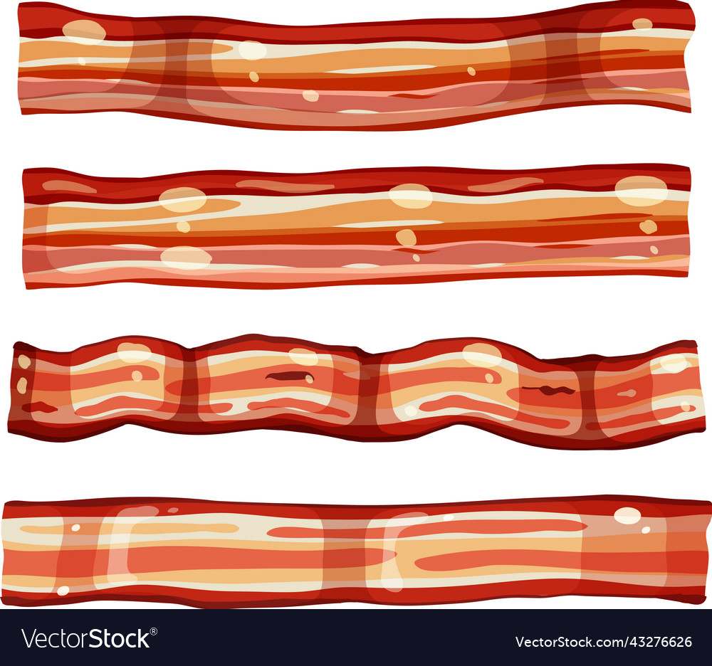 Different bacons isolated on white background