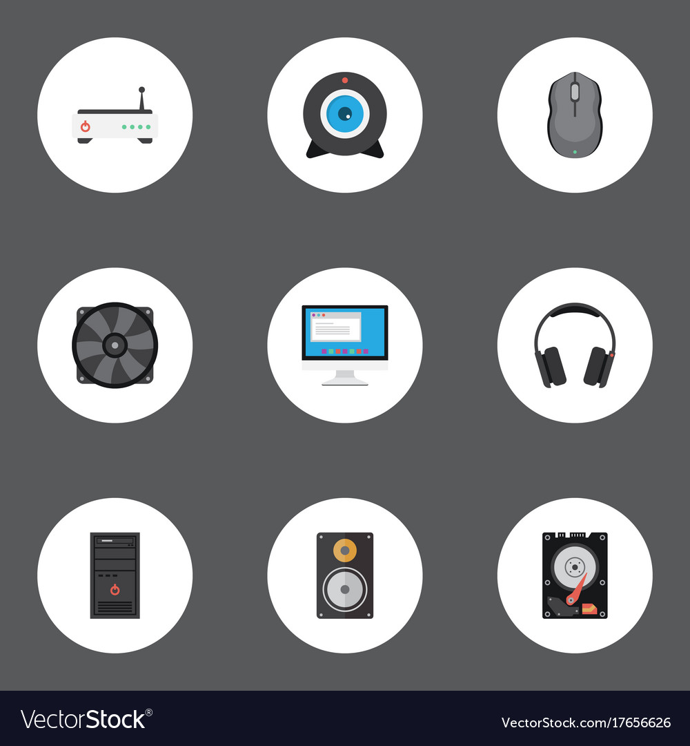 Flat icons web cam computer mouse amplifier