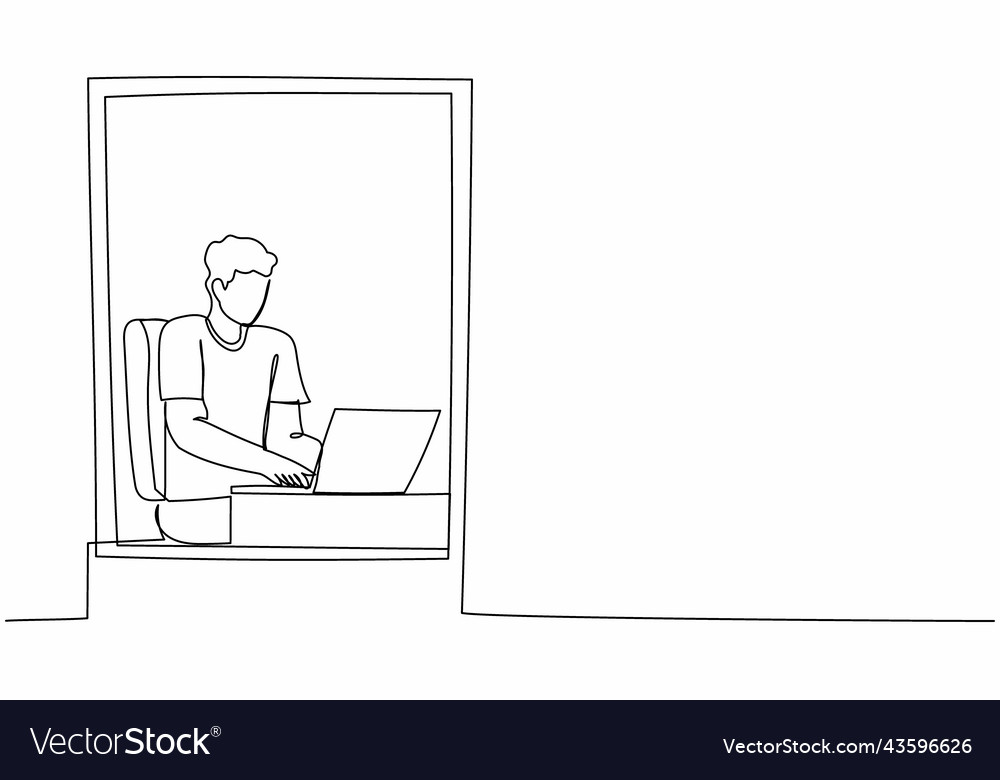 Single continuous line drawing man working from