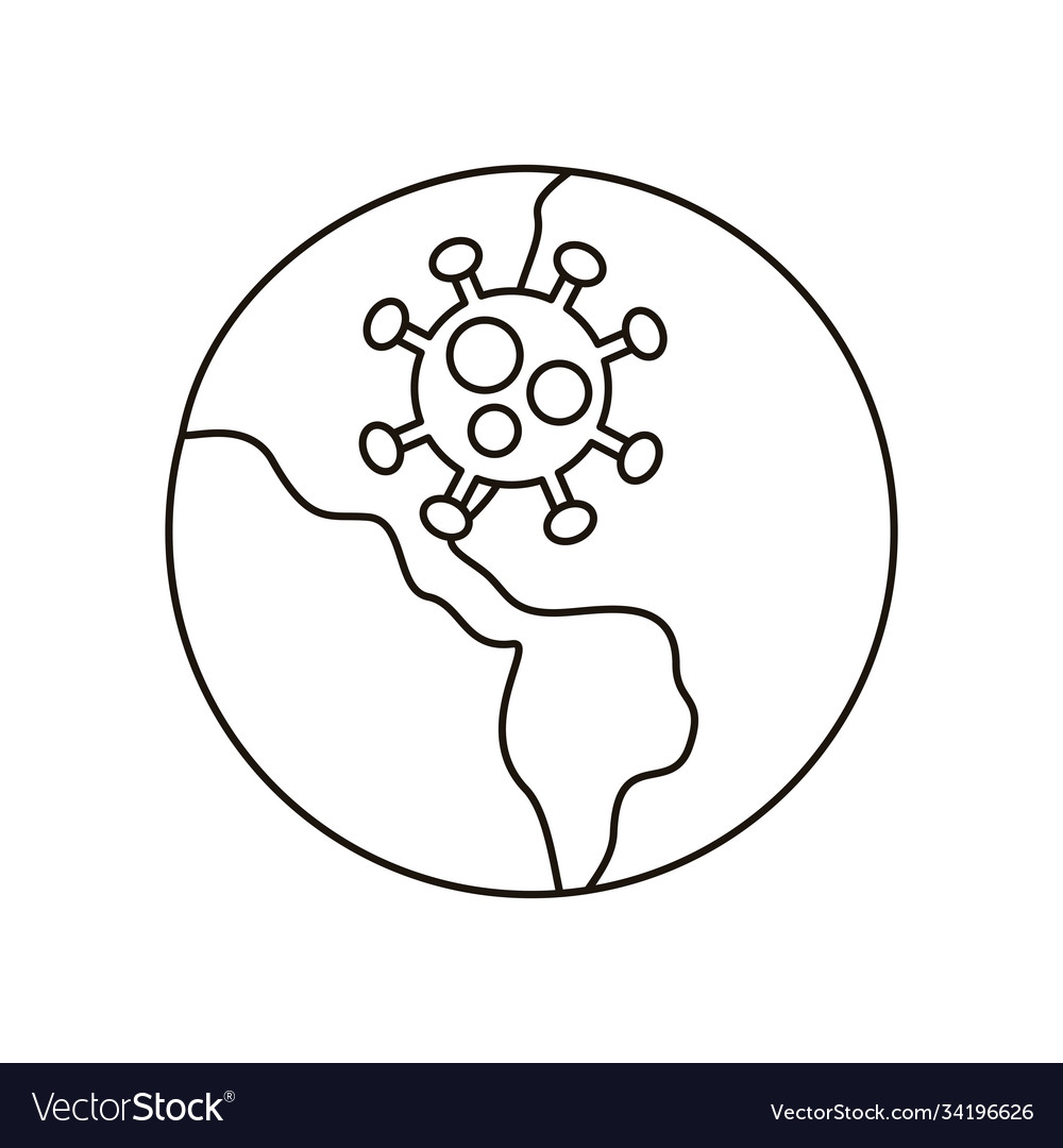 World planet with covid19 particle line style icon