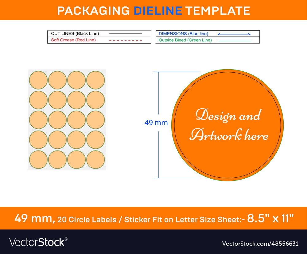 20pcs 49 mm circle or round label sticker dieline